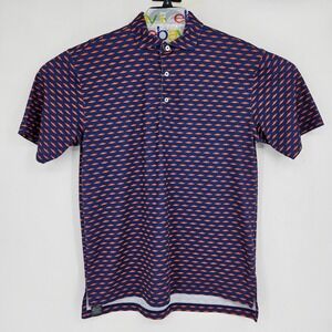 Turtleson Polo Shirt Mens Medium Short Sleeve Golf Performance Fish Pattern AOP